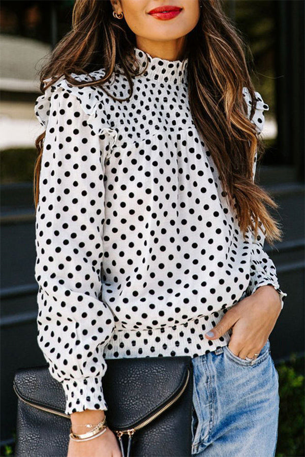 Aveline Pleated Dot Blouse