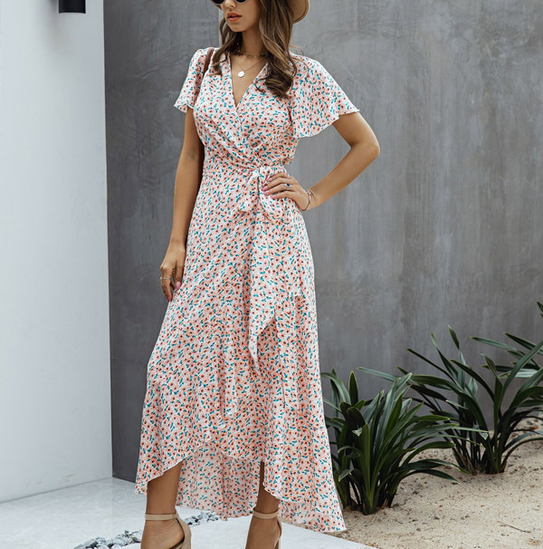 Mariselle | Floral Wrap Dress with Ruffles