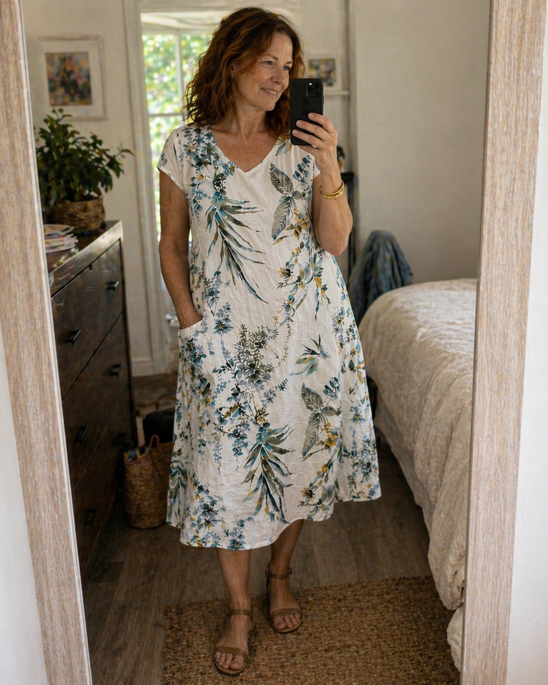 Thaelya | Leaf Print Summer Dress