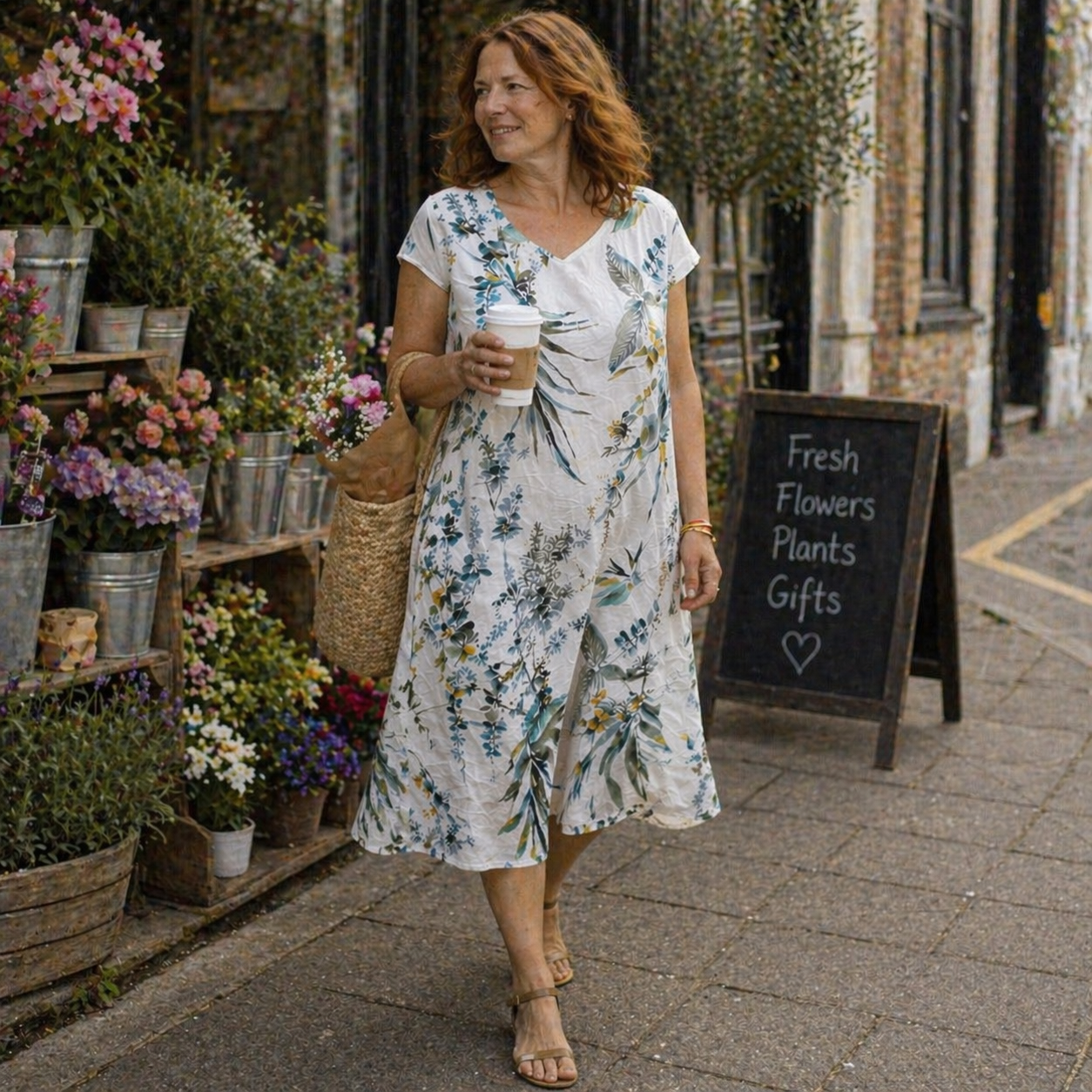Thaelya | Leaf Print Summer Dress