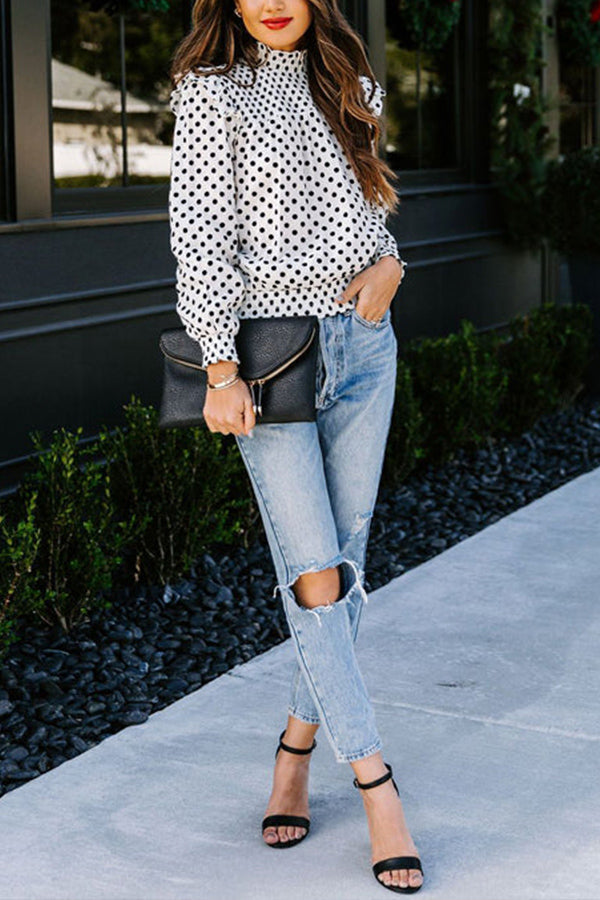Aveline Pleated Dot Blouse