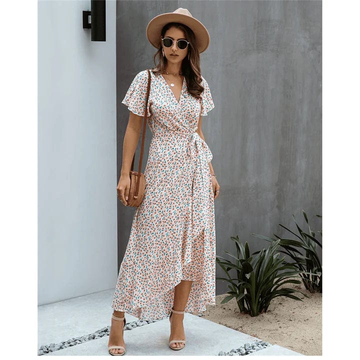 Mariselle | Floral Wrap Dress with Ruffles