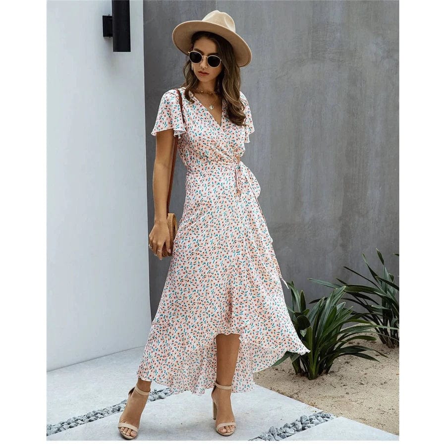 Mariselle | Floral Wrap Dress with Ruffles
