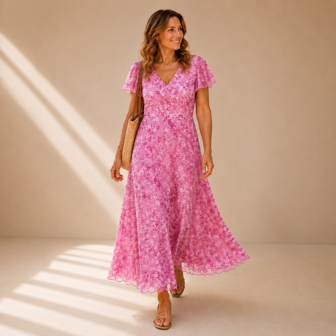 MARIELLE | ABITO MAXI FLOREALE CON SCOLLO A V