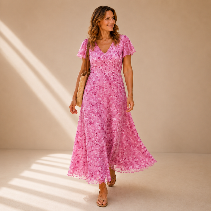 MARIELLE | ABITO MAXI FLOREALE CON SCOLLO A V