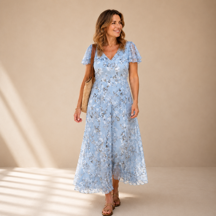 MARIELLE | ABITO MAXI FLOREALE CON SCOLLO A V