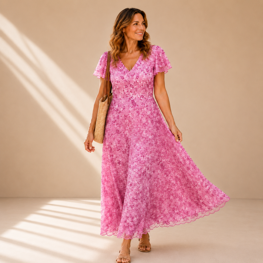 MARIELLE | ABITO MAXI FLOREALE CON SCOLLO A V