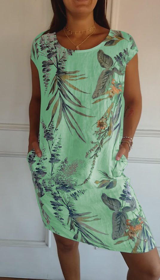 Thaelya | Leaf Print Summer Dress