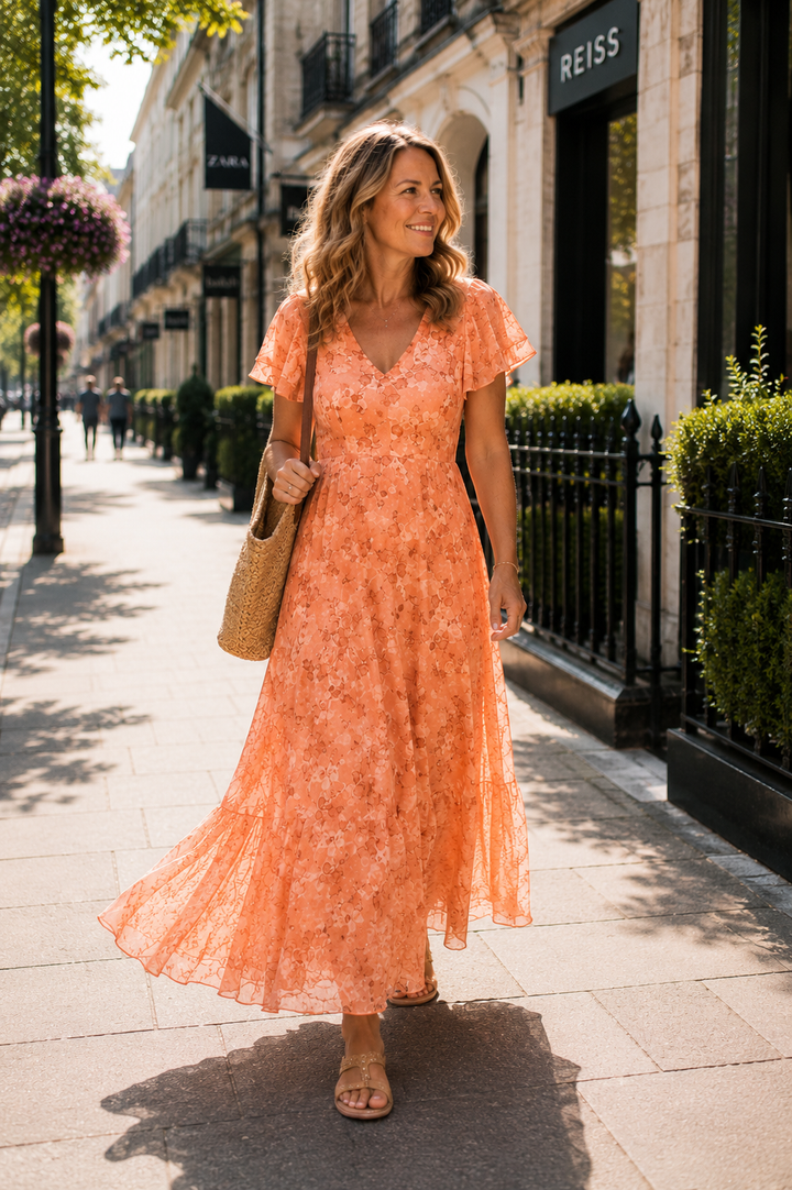 MARIELLE | ABITO MAXI FLOREALE CON SCOLLO A V