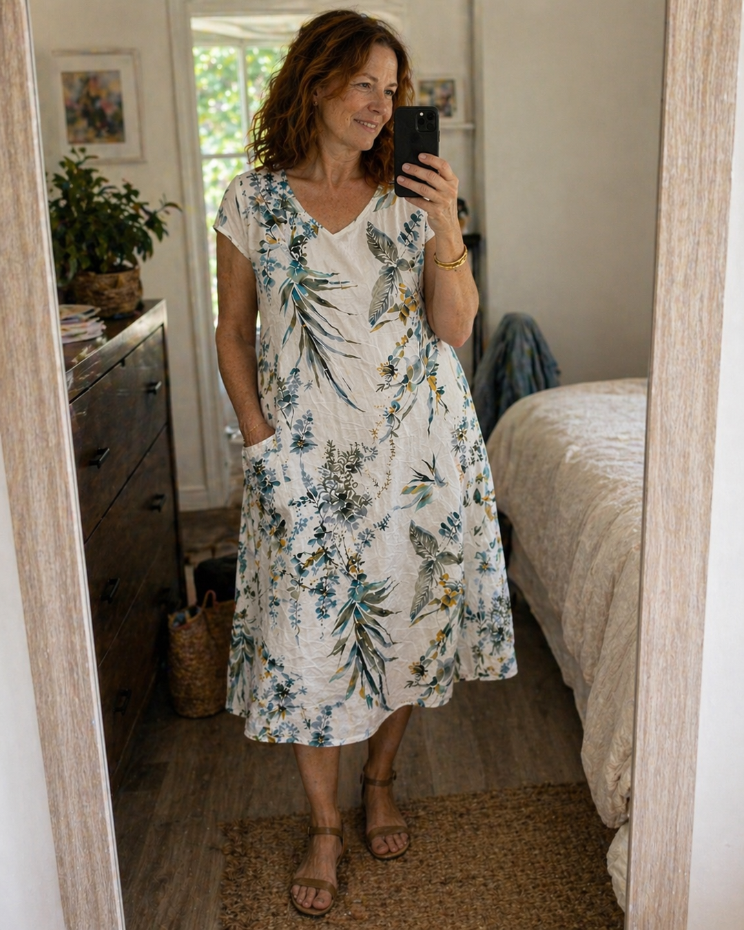 Thaelya | Leaf Print Summer Dress