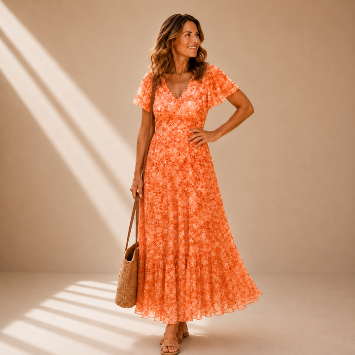 MARIELLE | ABITO MAXI FLOREALE CON SCOLLO A V