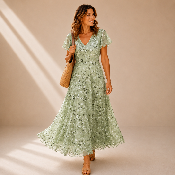 MARIELLE | ABITO MAXI FLOREALE CON SCOLLO A V