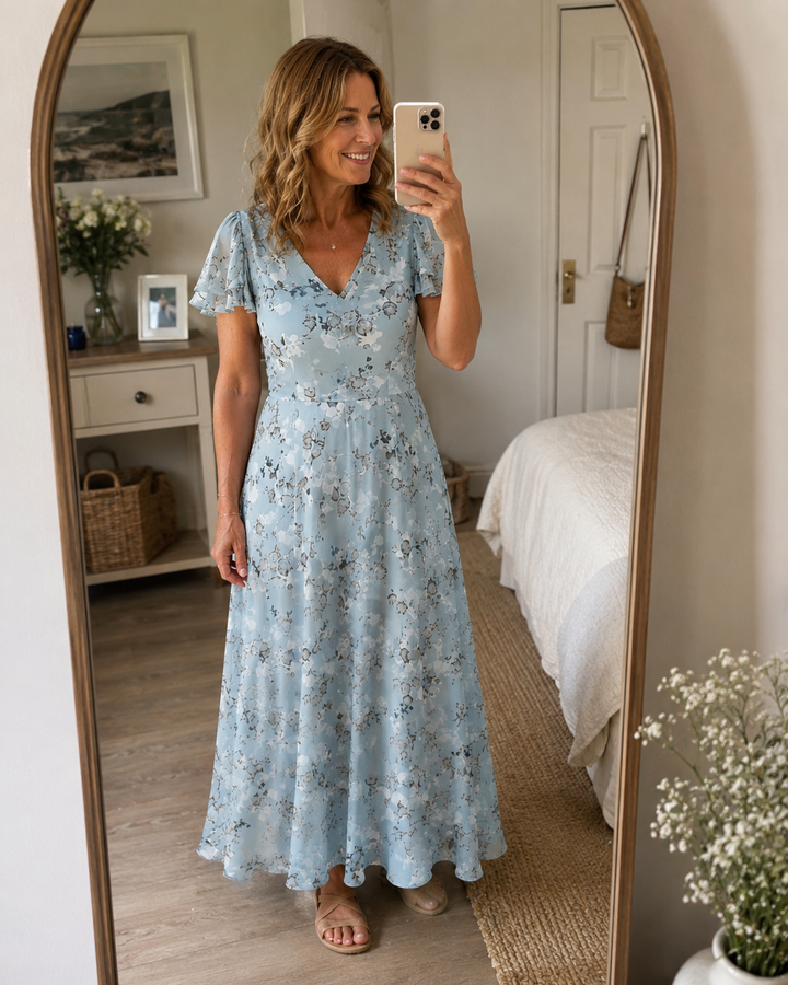 MARIELLE | ABITO MAXI FLOREALE CON SCOLLO A V