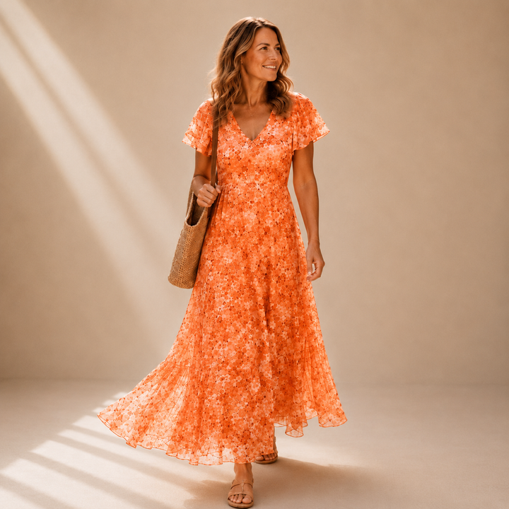 MARIELLE | ABITO MAXI FLOREALE CON SCOLLO A V