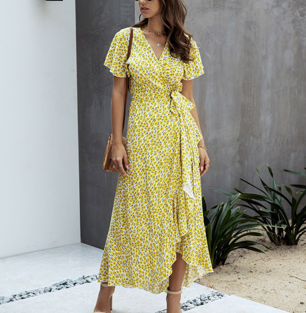 Mariselle | Floral Wrap Dress with Ruffles