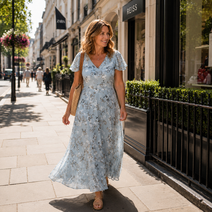 MARIELLE | ABITO MAXI FLOREALE CON SCOLLO A V