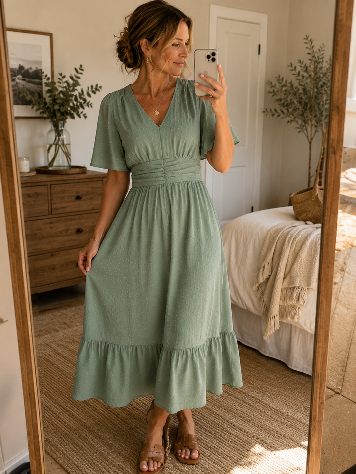 ALESSIA | ABITO MIDI CON SCOLLO A V