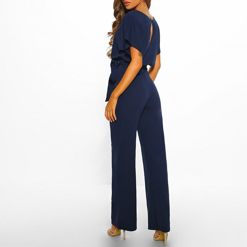 Zyvella | Belted Wide Leg Jumpsuit