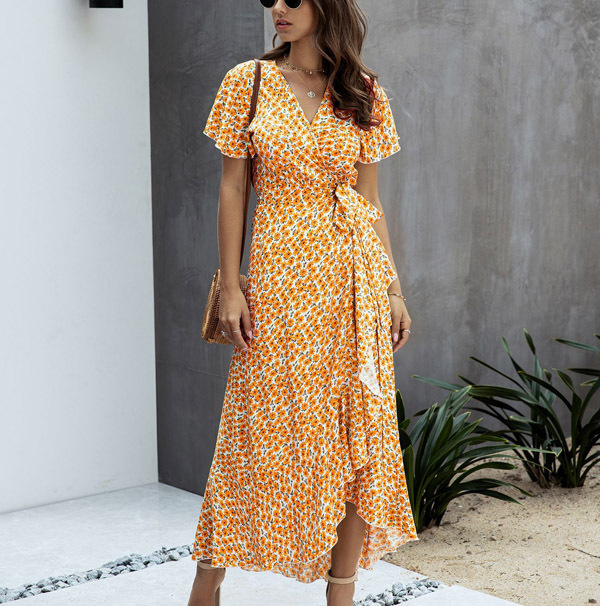 Mariselle | Floral Wrap Dress with Ruffles