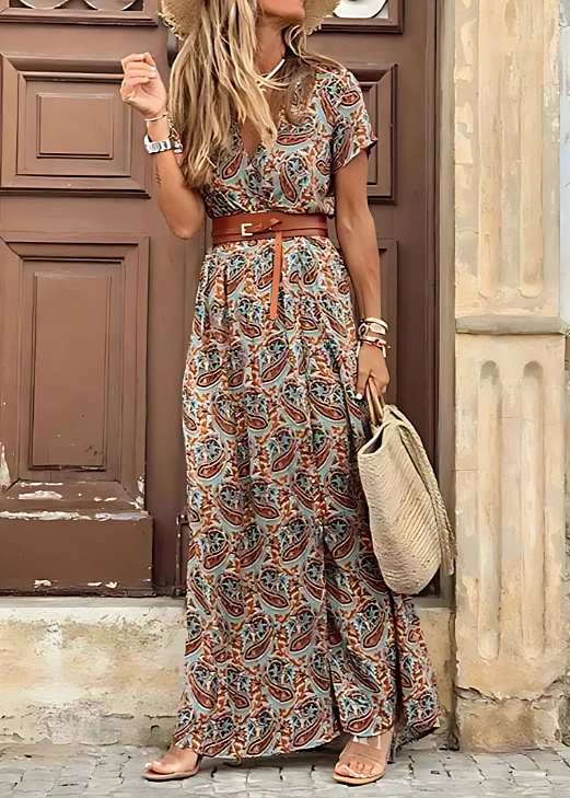 Alina | Printed V-Neck Maxi Dress with Split